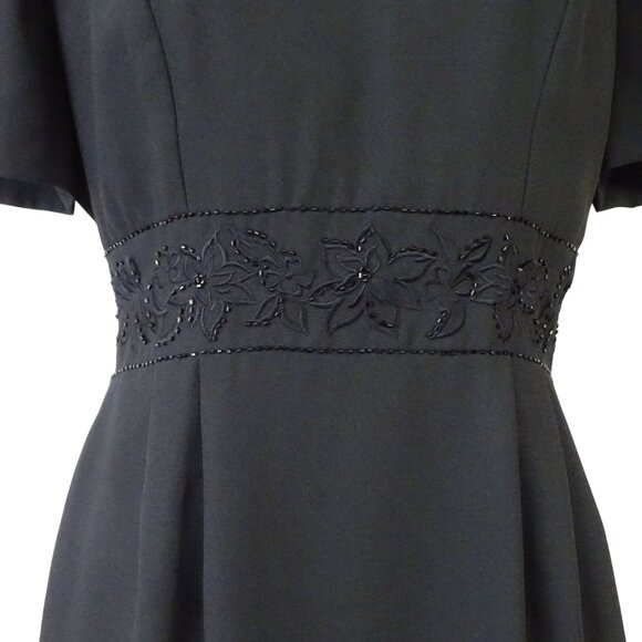 Vintage John Roberts Women Black Beaded Waist Midi Dress Size 6 Square Neck - Picture 3 of 14